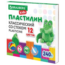 Пластилин классический BRAUBERG KIDS, 12 цветов, 240 г, стек, ВЫСШЕЕ КАЧЕСТВО, 106436 - фото 11523021