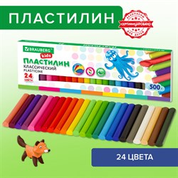 Пластилин классический BRAUBERG KIDS, 24 цвета, 500 г, ВЫСШЕЕ КАЧЕСТВО, 105874 - фото 11523030