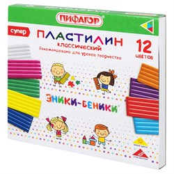 Пластилин классический ПИФАГОР "ЭНИКИ-БЕНИКИ СУПЕР", 12 цветов, 240 грамм, стек, 106429 - фото 11523041