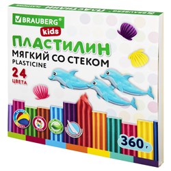 Пластилин мягкий восковой BRAUBERG KIDS, 24 цвета, 360 г, со стеком, 106498 - фото 11523618