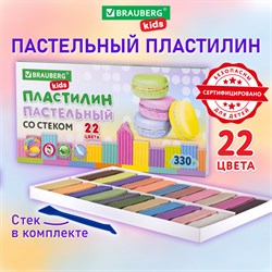 Пластилин классический пастельные цвета BRAUBERG KIDS, 22 цвета, 330 грамм, стек, 106682 - фото 11523717