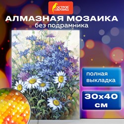 Картина стразами (алмазная мозаика) 30х40 см, ОСТРОВ СОКРОВИЩ "Васильки и ромашки", без подрамника, 662573 - фото 11532462