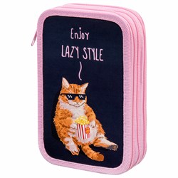 Пенал ПИФАГОР, 3 отделения, ламинированный картон, 19х11 см, "Lazy cat", 272252 - фото 11541167