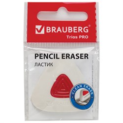 Ластик BRAUBERG "Trios PRO", 36х36х9 мм, белый, треугольный, красный пластиковый держатель, 229559 101010229559 - фото 11542454