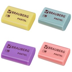 Ластик BRAUBERG "Pastel", 37х24х11мм, ассорти пастельных цветов, экологичный ПВХ, 229582 101010229582 - фото 11543103