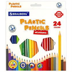 Карандаши цветные BRAUBERG PREMIUM, 24 цвета, пластиковые, шестигранные, грифель 3 мм, 181668 - фото 11544322