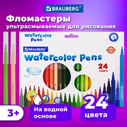 Фломастеры BRAUBERG "PREMIUM", 24 цвета, УЛЬТРАСМЫВАЕМЫЕ, классические, вентилируемый колпачок, картонная коробка с европодвесом, 151940 101010151940 - фото 11544443