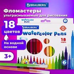 Фломастеры BRAUBERG "PREMIUM", 18 цветов, УЛЬТРАСМЫВАЕМЫЕ, классические, вентилируемый колпачок, картонная коробка с европодвесом, 151939 101010151939 - фото 11545020