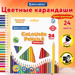 Карандаши цветные BRAUBERG PREMIUM, 24 цвета, пластиковые, трехгранные, грифель 3 мм, 181663 101010181663 - фото 11545139