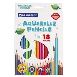 Карандаши цветные акварельные BRAUBERG PREMIUM AQUARELLE, 18 цветов, грифель 4 мм, 181672 101010181672 - фото 11545177