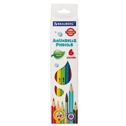 Карандаши цветные акварельные BRAUBERG PREMIUM AQUARELLE, 6 цветов, грифель 4 мм, 181670. 101010181670 - фото 11546344