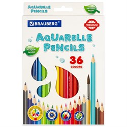 Карандаши цветные акварельные BRAUBERG PREMIUM AQUARELLE, 36 цветов, грифель 4 мм, 181674 101010181674 - фото 11546670