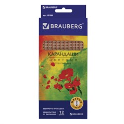 Карандаши цветные BRAUBERG "Цветы", набор 12 цветов, трехгранные, лакированное дерево, 181288 101010181288 - фото 11547147