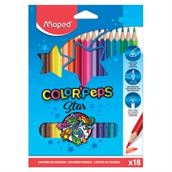 Карандаши цветные MAPED (Франция) "Color'Peps Star", 18 цветов, трехгранные, заточенные, европодвес, 183218 101010180882 - фото 11548267