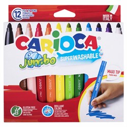 Фломастеры утолщенные CARIOCA "Jumbo", 12 цветов, суперсмываемые, вентилируемый колпачок, картонная упаковка, 40569 101010150159 - фото 11548846