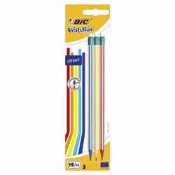 Карандаши чернографитные BIC Evolution "Stripes", НАБОР 3 шт., HB, с ластиком, блистер, 8902781 101010181955 - фото 11549027