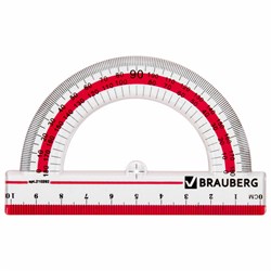 Транспортир 10 см, 180 градусов, пластиковый, BRAUBERG "Crystal", прозрачный, с выделенной шкалой, подвес, 210292 101010210292 - фото 11552849