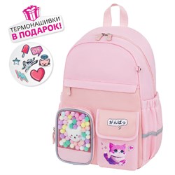 Рюкзак BRAUBERG PASTEL с термонашивками в комплекте, "Anime kitten", персиковый, 40х29х14 см, 272065 - фото 11559586