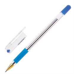 Ручка шариковая масляная с грипом MUNHWA "MC Gold", СИНЯЯ, корпус прозрачный, узел 0,5 мм, линия письма 0,3 мм, BMC-02 - фото 11569992