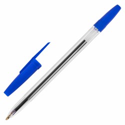 Ручка шариковая масляная STAFF "Basic BP-962", СИНЯЯ, корпус прозрачный, узел 1 мм, линия письма 0,7 мм, 142962 - фото 11570525