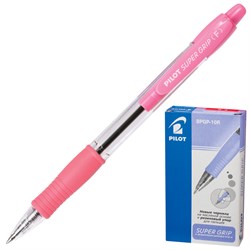 Ручка шариковая масляная автоматическая с грипом PILOT "Super Grip", СИНЯЯ, розовые детали, линия письма 0,32 мм, BPGP-10R-F - фото 11571078