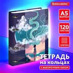 Тетрадь на кольцах А5 160х212мм, 120л, картон, выборочный лак, клетка, BRAUBERG, Anime cats, 404733 - фото 11584963