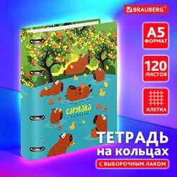 Тетрадь на кольцах А5 160х212мм, 120л, картон, выборочный лак, клетка, BRAUBERG, Elements, 404731 - фото 11584967