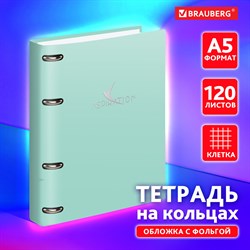 Тетрадь на кольцах А5 160х212мм, 120л, картон, фольга, клетка, BRAUBERG, Elegance, 404734 - фото 11584977