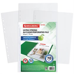 Папки-файлы перфорированные А4 BRAUBERG "EXTRA 700", КОМПЛЕКТ 50 шт., гладкие, ПЛОТНЫЕ, 70 мкм, 229668 101010229668 - фото 11586448