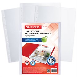 Папки-файлы перфорированные А4 BRAUBERG "EXTRA 1100", КОМПЛЕКТ 50 шт., гладкие, ПЛОТНЫЕ, 110мкм, 229674 101010229674 - фото 11586507