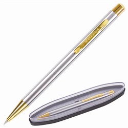 Ручка подарочная шариковая BRAUBERG Piano, СИНЯЯ, корпус серебристый с золотистым, линия письма 0,5 мм, 143472 - фото 11588016