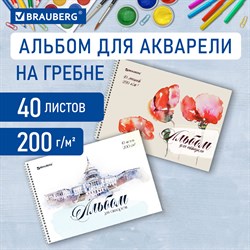 Альбом для акварели А4 40 л., бумага 200 г/м2, гребень, обложка картон, BRAUBERG, "Рисунок" (2 вида), 106713 - фото 9983187