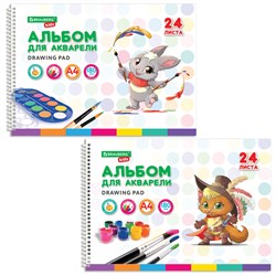 Альбом для акварели А4 24 л., бумага 180 г/м2, гребень, обложка картон, BRAUBERG KIDS, "Pets" (2 вида), 106712 - фото 9984798