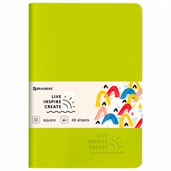 Тетрадь 48 л. в клетку обложка кожзам SoftTouch, сшивка, A5 (147х210мм), САЛАТОВЫЙ, BRAUBERG RAINBOW, 403878 - фото 9994304