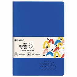 Тетрадь 48 л. в клетку обложка кожзам SoftTouch, сшивка, A5 (147х210мм), СИНИЙ, BRAUBERG RAINBOW, 403876 - фото 9994426