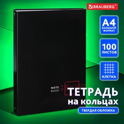 Тетрадь на кольцах БОЛЬШАЯ А4 (210х305 мм), 100 листов, твердый картон, клетка, BRAUBERG, Dark, 404101 - фото 9997405