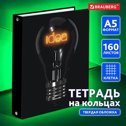 Тетрадь на кольцах А5 (175х215 мм), 160 листов, твердый картон, клетка, BRAUBERG, Idea, 404091 - фото 9997573