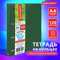 Тетрадь на кольцах БОЛЬШАЯ А4 (240х310 мм), 120 листов, под кожу, клетка, BRAUBERG "Joy", зелёный/светло-зелёный, 404508 - фото 9998109