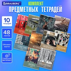 Тетради предметные, КОМПЛЕКТ 10 ПРЕДМЕТОВ, 48 л., обложка картон, BRAUBERG, "КЛАССИКА XXI", 404025 - фото 9999359