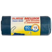 Мешки для мусора с завязками LAIMA "ULTRA", 60 л, синие, рулон 15 шт., особо прочные, ПСД 30 мкм, 60х70 см, 607696 101010607696