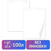 Блокноты для флипчарта ПЛОТНЫЕ 80 г/м2, BRAUBERG, 67,5х98 см, КОМПЛЕКТ 5 шт., 20 л., чистые, 124098 101010124098