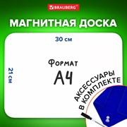 Доска на холодильник магнитно-маркерная 30х21 см с маркером, магнитом и салфеткой, BRAUBERG, 237846 101010237846