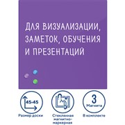 Доска магнитно-маркерная стеклянная 45х45 см, 3 магнита, ФИОЛЕТОВАЯ, BRAUBERG, 236743 101010236743