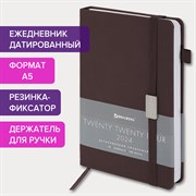 Ежедневник датированный 2024 А5 138x213 мм BRAUBERG "Control", под кожу, держатель для ручки, коричневый, 114915 101010114915