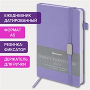 Ежедневник датированный 2024 А5 138x213 мм BRAUBERG "Control", под кожу, держатель для ручки, сиреневый, 114919 101010114919