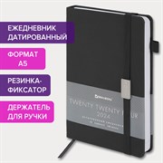 Ежедневник датированный 2024 А5 138x213 мм BRAUBERG "Control", под кожу, держатель для ручки, черный, 114918 101010114918