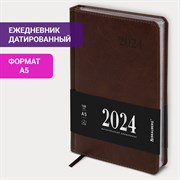 Ежедневник датированный 2024 А5 138х213 мм BRAUBERG "Impression", под кожу, коричневый, 115003 101010115003