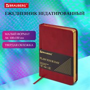 Ежедневник недатированный МАЛЫЙ ФОРМАТ 100x150 мм А6 BRAUBERG "Iguana", под кожу, 160 л., красный, 114468 101010114468