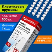 Пружины пластиковые для переплета, КОМПЛЕКТ 100 шт., 14 мм (для сшивания 81-100 л.), белые, BRAUBERG, 530918 101010530918