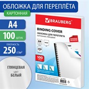 Обложки картонные для переплета, А4, КОМПЛЕКТ 100 шт., глянцевые, 250 г/м2, белые, BRAUBERG, 530840 101010530840